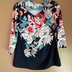 WOMENS LADIES CHARTER HOUSE MED BLUE FLORAL TOP SHIRT BLOUSE
